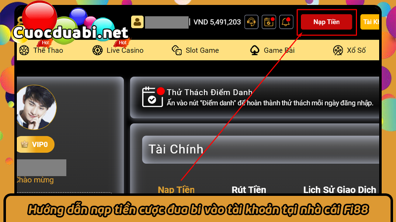 Hướng dẫn nạp tiền cược đua bi vào tài khoản tại nhà cái Fi88